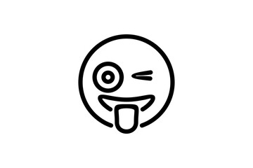 Stuck out tongue with winking eyes face emoji. Line art emoticon vector icon