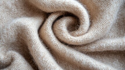 Soft Beige Fabric Texture with a Swirling Pattern Ideal for Backgrounds, Textiles, and Cozy Winter Designs Representing Warmth and Comfort