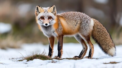 Fototapeta premium Captivating Arctic Fox Blending Seamlessly in Icy Snow Covered Landscape