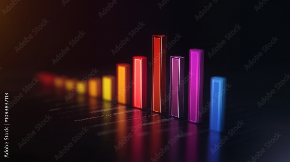 Poster colorful 3d bar graph on dark background representing data visualization and analysis with vibrant s