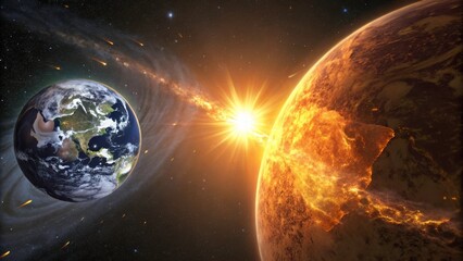 Obraz premium Solar Flare Interaction With Earth Captured in Dramatic Cosmic Event. Generative AI