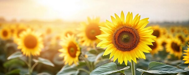 Fototapeta premium A vast field of sunflowers under the brightest sunlight, every petal radiating vivid yellow tones, sunflower sunlight, vibrant nature
