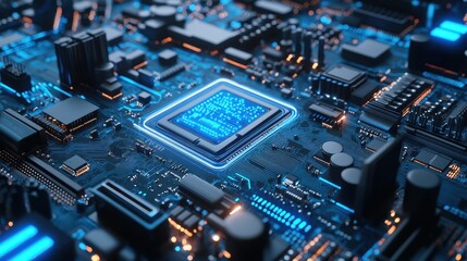 Fototapeta premium Illuminated Central Processing Unit On Motherboard Circuitry