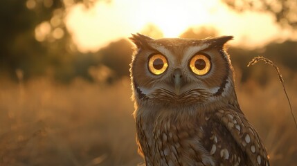 Fototapeta premium Majestic Owl in Golden Sunset Glow