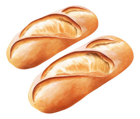 Freshly baked bread loaves isolated on transparent background.