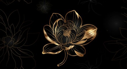 Golden Floral Design on Black Background