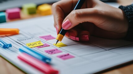 Colorful Planning with Sticky Notes and Pen