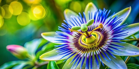 Obraz premium Closeup of a Stunning Brazilian Passionflower (Passiflora caerulea) with Vibrant Colors and Intricate Petals, Perfect for Nature and Botanical Illustrations