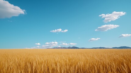 Golden wheat field under blue sky