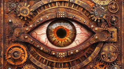 Steampunk Eye with Gears and Metal Accents