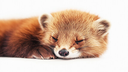 Obraz premium Cute mammal with fluffy coat peacefully sleeping on white surface, showcasing its adorable features and soft fur