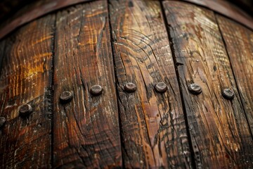 Obraz premium Wooden planks held together by rivets composing a barrel, creating a rustic and textured surface