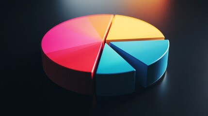 Colorful 3D Pie Chart on Dark Surface, Illustrating Data Visualization, Analysis Concept with Vibrant Segments, Business Statistics and Informative Graphics Representation
