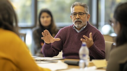 Engaging discussion in a group setting with a senior speaker at a workshop.