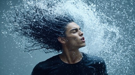 Obraz premium Dynamic Water Splash with Hair Motion