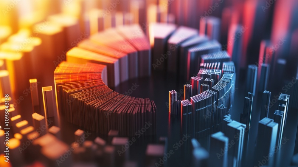 Aufkleber Abstract Digital Data Visualization with Colorful Bars and Pie Chart Design Depicting Business Growth and Analytical Insights in a Futuristic Style