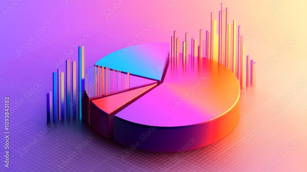 Poster Colorful 3D Pie Chart and Bar Graph Visualization for Data Analysis and Business Presentation with a Gradient Background