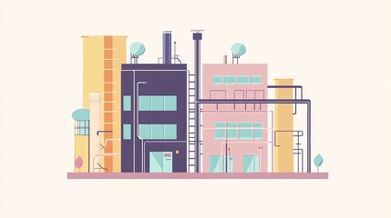 business process flow flat design side view industrial theme animation colored pastel 