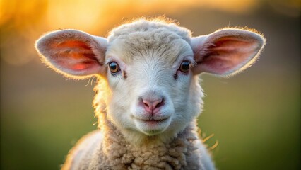 Fototapeta premium Close Up Portrait of a Cute Portland Sheep Lamb with Horns, Captured in Natural Light, Showcasing Its Soft Wool and Playful Expression, Perfect for Animal Lovers and Farm Life Themes