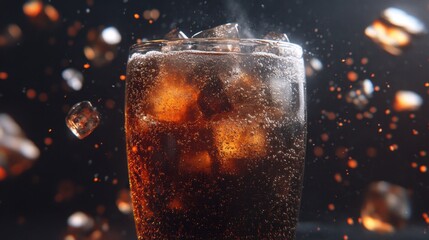 Refreshing Carbonated Drink with Ice Cubes