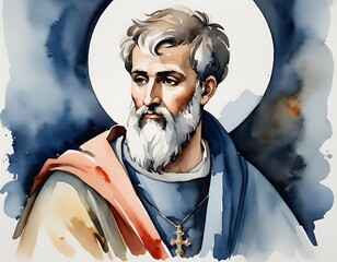 Watercolour Painting of Saint Timothy. Timothy or Timothy of Ephesus , meaning "honouring God" or "honoured by God"  was an early Christian evangelist and the first Christian bishop of Ephesus.