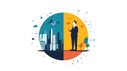 Obraz premium business trends graph flat design side view sustainability theme cartoon drawing Split-complementary color scheme