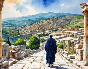 Watercolour Painting of Saint Timothy. Timothy or Timothy of Ephesus , meaning "honouring God" or "honoured by God"  was an early Christian evangelist and the first Christian bishop of Ephesus.