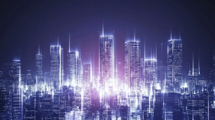 Fototapeta premium Futuristic City Skyline with Bright Light Effects