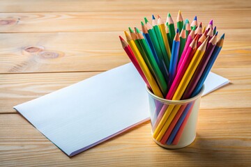 Obraz premium Colorful Buntstifte on a School Desk with Blank Space for Creative Artwork Ideas and Educational Themes