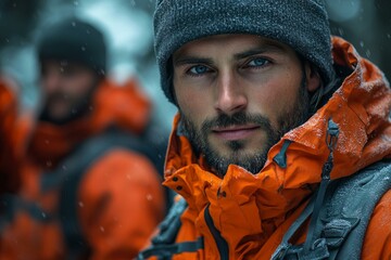  Focused logger in winter gear showcasing resilience and determination in snowy forest environment