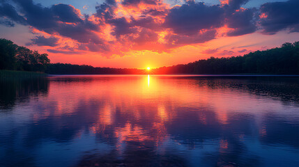 Obraz premium Dramatic Sunset over Southern Illinois Lake