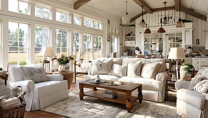farmhouse style living room with cozy furniture