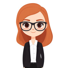 Create a fun memojistyle avatar with vibrant red hair, dressed in sleek office attire and sporting friendly eyes.