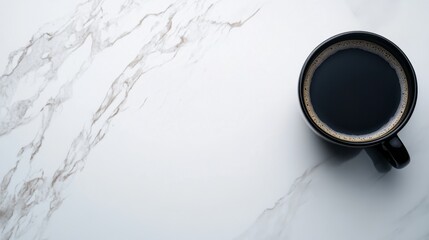 Black Coffee in a Simple Black Cup on Marble Surface