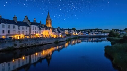 Obraz premium Tranquil River Scene Under Starry Night Sky