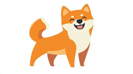 Obraz premium Shiba inu smiling and wagging its tail white background pet photography indoor close-up joyful expression
