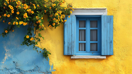 Greek Style Window on Yellow Concrete Wall