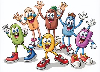 Comical Cartoon Legs in Action Collection Featuring Funny Feet in Shoes with Mascot Character Body Parts Set for Creative Illustrations on a White Background