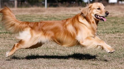 Joyful Golden Retriever Running in a Sunny Field