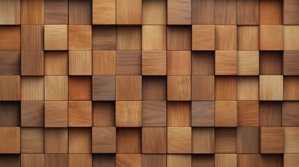 Explore a stunning abstract 3D timber wall texture with warm tones and square blocks, perfect for rustic interior design.