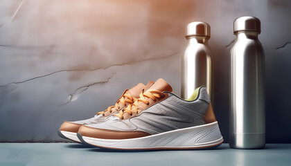 Modern sneakers with stainless steel water bottles on the side