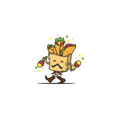 a logo of a food character dancing, cute and cool