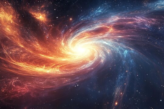 Cosmic nebula with glowing stars and dark galaxy background