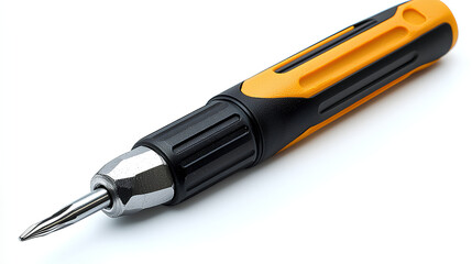 Fototapeta premium Orange-Black Screwdriver with Plastic Handle Isolated on White Background