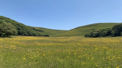 Fototapeta premium Serene Meadow Under Clear Blue Sky