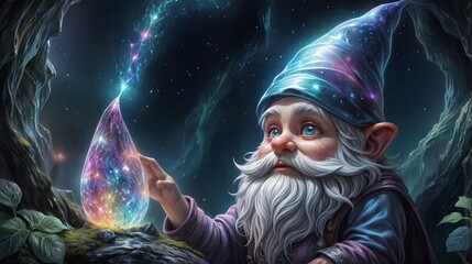 astral gnome with mystical aura gazing into cosmic infinity for fantasy artwork