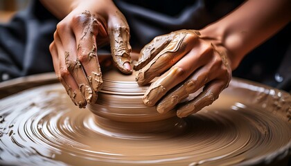 濡れた粘土と指の触感 陶芸作業の繊細な一瞬
