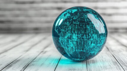 Futuristic Globe with Digital Data on Wooden Surface