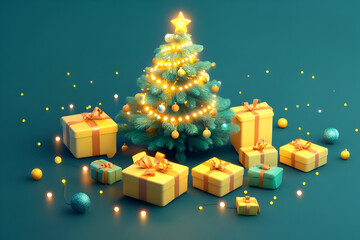 Festive christmas tree with gifts cozy indoor setting 3d illustration holiday spirit warm atmosphere celebratory concept