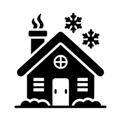 Black silhouette vector icon design of a snowy cabin